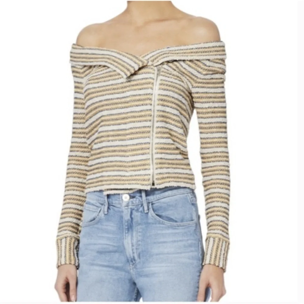 IRO Vana Off the Shoulder Striped Knit Jacket